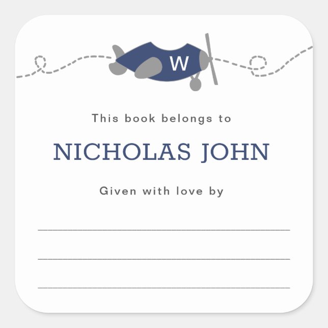 Adesivo Quadrado Chá de fraldas do avião monograma (Frente)