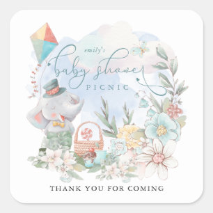 Adesivo Quadrado Chá de fraldas Elefante, Florestas de Piquenique,