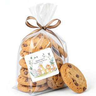 Adesivo Quadrado Chá de fraldas Engraçado de Animais da Floresta