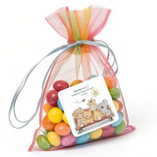 Adesivo Quadrado Chá de fraldas Engraçado de Animais da Floresta