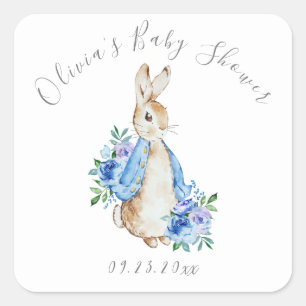 Adesivo Quadrado Chá de fraldas Floral Boy Blue Peter Rabbit