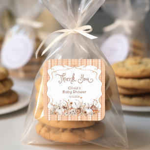 Adesivo Quadrado Chá de fraldas Floral Da Abóbora Obrigado