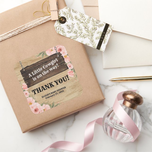 Adesivo Quadrado Chá de fraldas Floral Russo Cowgirl Boots (Presentear)