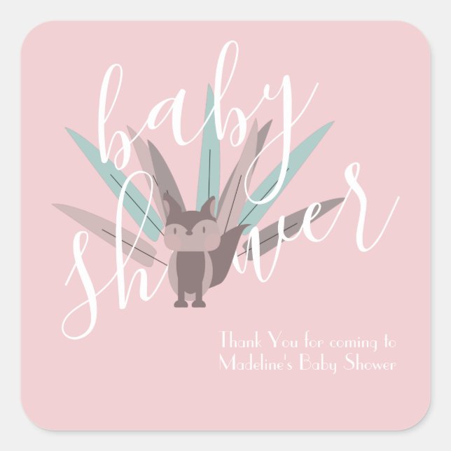 Adesivo Quadrado Chá de fraldas Fox Bohemian Feenas (Frente)