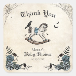 Adesivo Quadrado Chá de fraldas Gótico Cavalo Rocking Obrigado