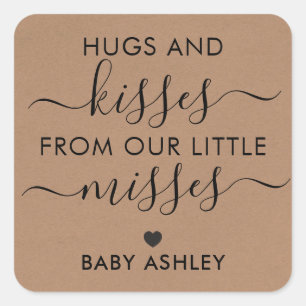 Adesivo Quadrado chá de fraldas Hugs e Kisses Tag, Baby Girl, Kraf