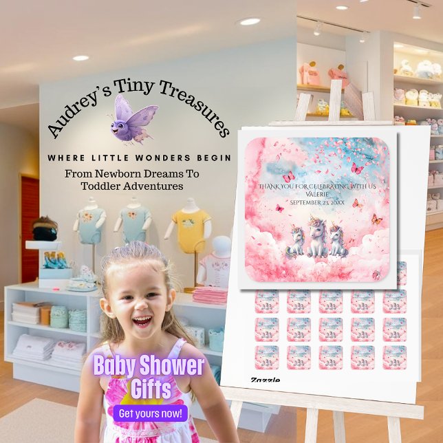 Adesivo Quadrado Chá de fraldas Inchado Unicorn (Criador carregado)