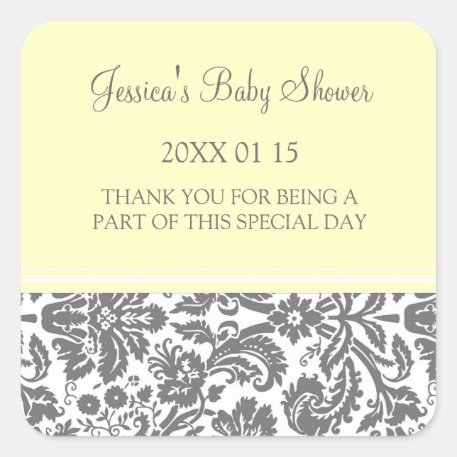 Adesivo Quadrado Chá de fraldas Lemon Damask Stickers (Frente)