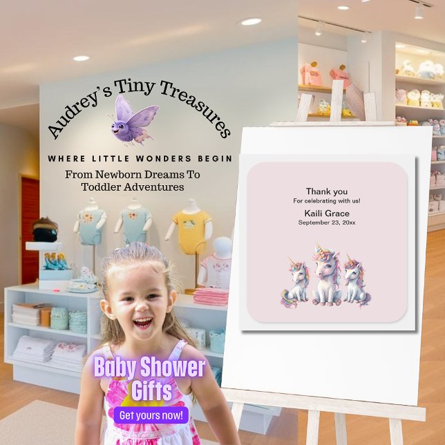 Adesivo Quadrado Chá de fraldas Magical Unicorn Sticker (Criador carregado)