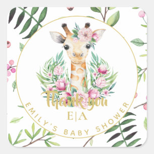 Adesivo Quadrado Chá de fraldas Monograma Boho Giraffe Marca de Fa