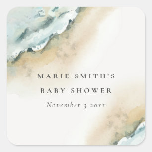 Adesivo Quadrado Chá de fraldas Náutico de Praia da Areia das Ondas