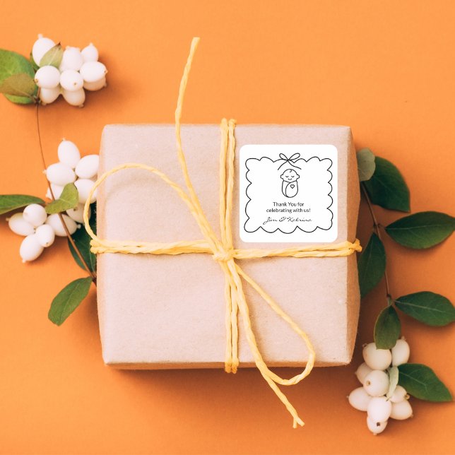 Adesivo Quadrado Chá de fraldas Negra Negra Neutro para Sexo Modern (Criador carregado)