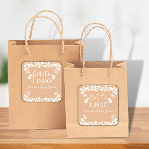 Adesivo Quadrado CHÁ DE FRALDAS neutro CIelito Lindo Mexicano Fiest