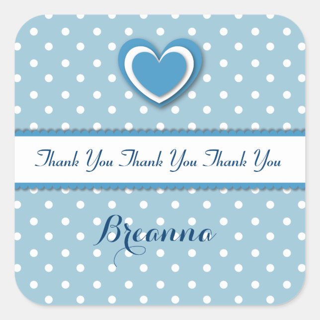 Adesivo Quadrado Chá de fraldas Obrigado Bolinhas AZUIS (Frente)