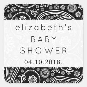 Adesivo Quadrado Chá de fraldas - Paisley oriental, pontos - branc