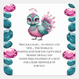 Adesivo Quadrado Chá de fraldas Pavão-de-Pavão-de-Joel-Rosa e-Teal