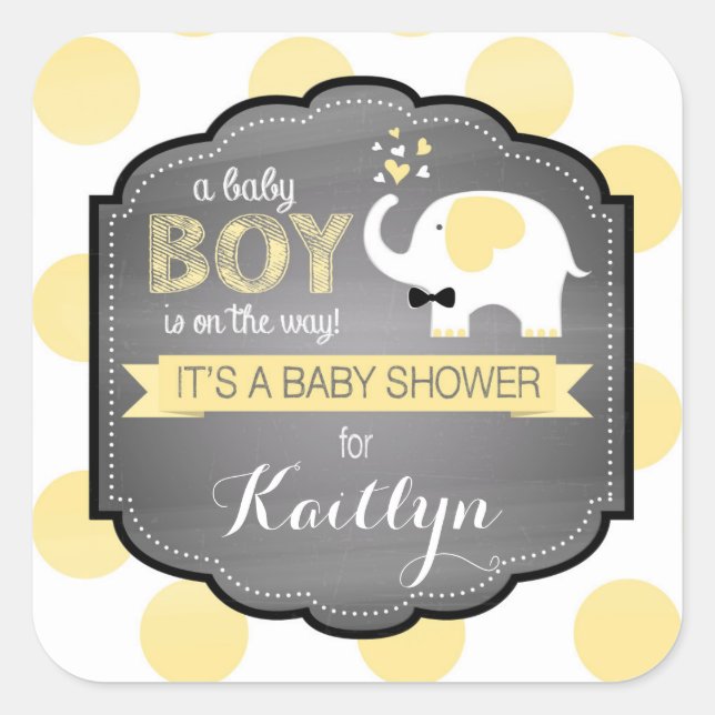 Adesivo Quadrado Chá de fraldas ponto Arco de elefante branco (Frente)