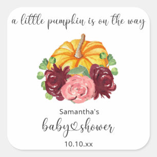 Adesivo Quadrado Chá de fraldas Pumpkin laranja aquarela