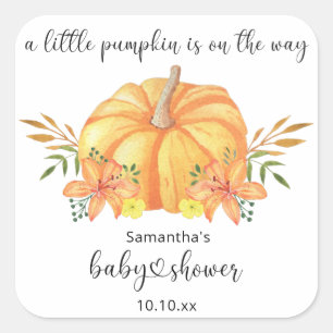 Adesivo Quadrado Chá de fraldas Pumpkin laranja aquarela