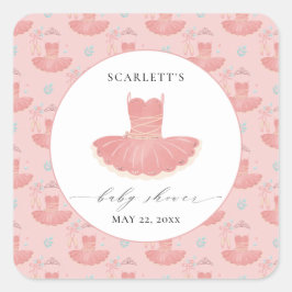 Adesivo Quadrado Chá de fraldas Rosa Ballerina Tutu Baby Girl