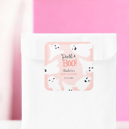 Adesivo Quadrado Chá de fraldas rosa de dois fantasmas bonitos do H