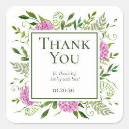 Adesivo Quadrado Chá de fraldas Rosa Hydrangeas Girl Obrigado