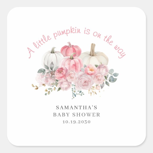 Adesivo Quadrado Chá de fraldas Rosa Pequeno Pumpkin (Frente)
