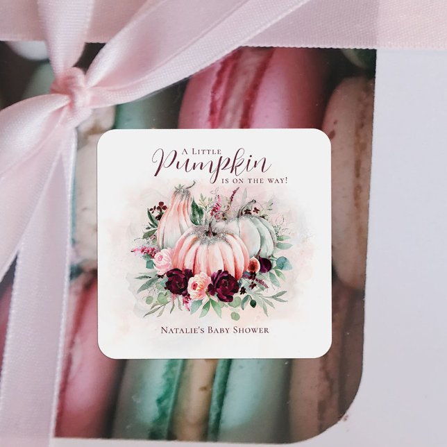 Adesivo Quadrado Chá de fraldas Rosa Pumpkin Girl (Criador carregado)