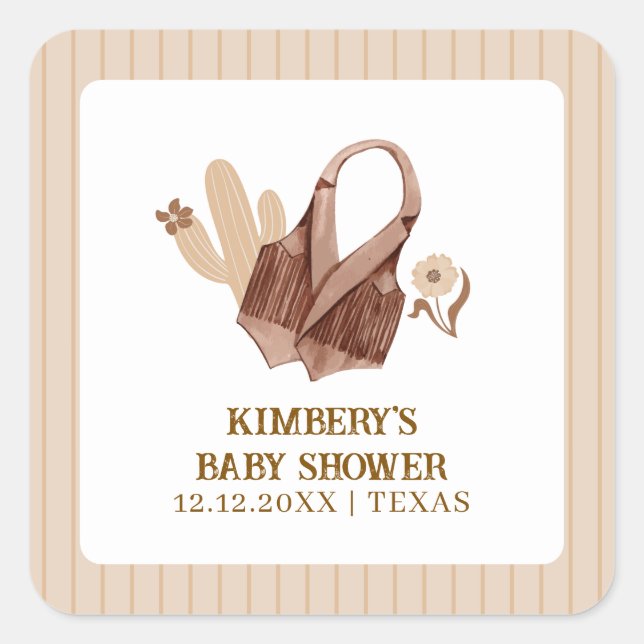 Adesivo Quadrado Chá de fraldas Rústico Neutro de Garota do Boho Ca (Frente)