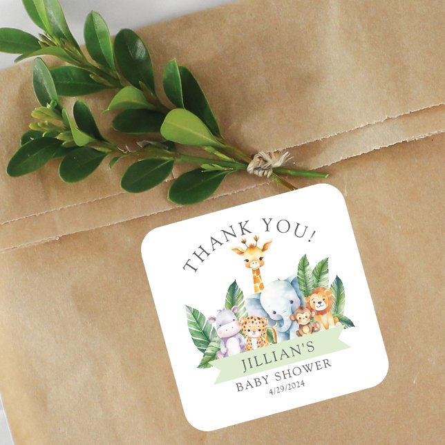 Adesivo Quadrado Chá de fraldas Safari Adventure Obrigado (Criador carregado)