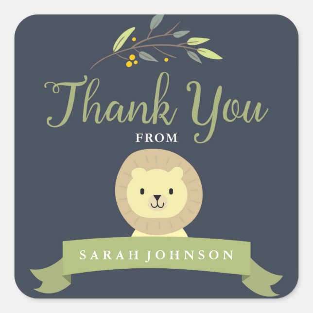 Adesivo Quadrado Chá de fraldas Safari Muito Obrigado (Frente)