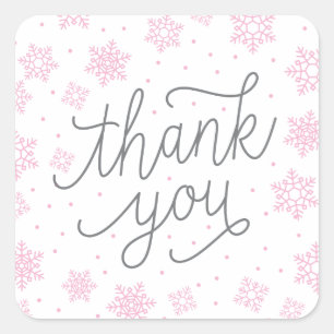 Adesivo Quadrado Chá de fraldas Snowflake Tag Favor Rosa Muito Obri