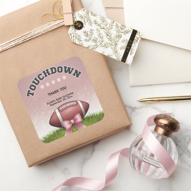 Adesivo Quadrado Chá de fraldas Tocado de Futebol da Faixa Rosa (Presentear)