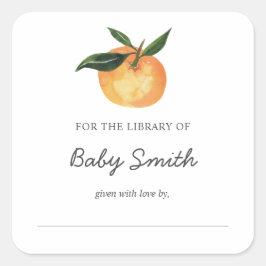 Adesivo Quadrado Chá de fraldas - Vinheta laranja