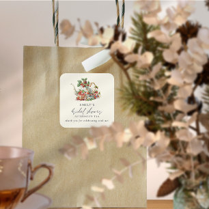 Adesivo Quadrado Chá de Noiva à Tarde com Morangos Obrigado