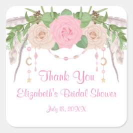 Adesivo Quadrado Chá de Noiva Boho Rosa Floral