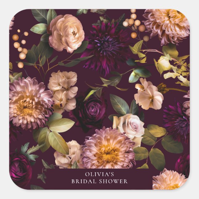 Adesivo Quadrado Chá de Noiva Burgundy Romântico Sombrio e Temperam (Frente)