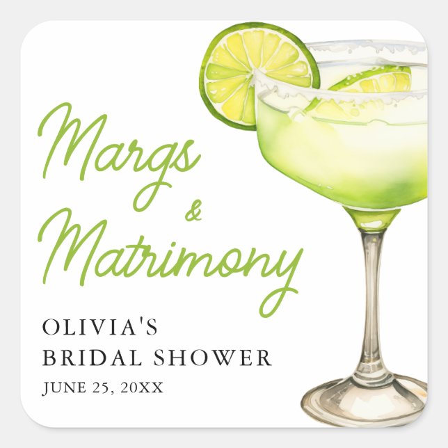 Adesivo Quadrado Chá de Noiva com Coquetel: Margaritas Modernas e C (Frente)