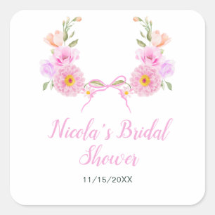 Adesivo Quadrado Chá de Noiva com Fita Floral Rosa