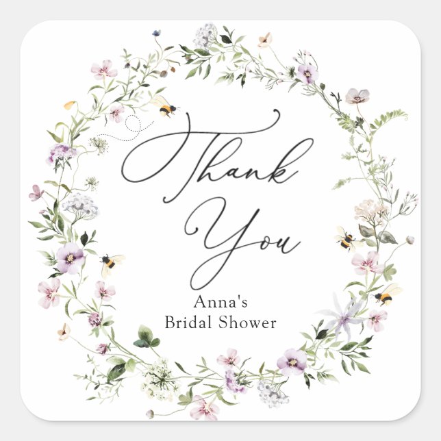 Adesivo Quadrado Chá de Noiva de Abelha e Flor Silvestre de Lavanda (Frente)