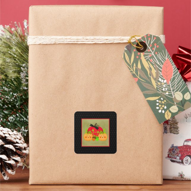 Adesivo Quadrado Chá de Noiva de Halloween do Casal Abobrinha Fofa (Feriado)