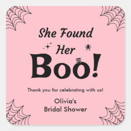 Adesivo Quadrado Chá de Noiva de Halloween Pink Ela Encontrou Seu A
