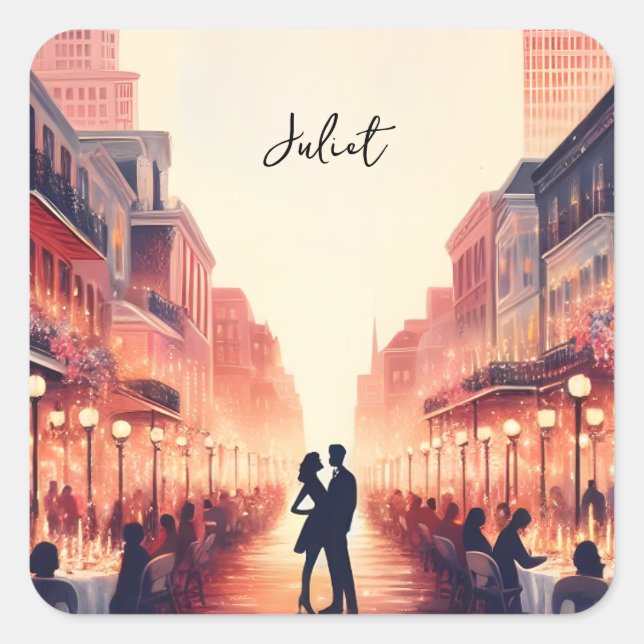 Adesivo Quadrado Chá de Noiva de Verão na Praia Nova Orleans (Frente)