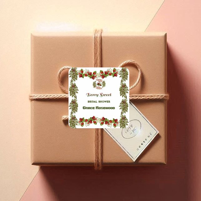 Adesivo Quadrado Chá de Noiva Doce com Folhas de Outono e Frutas (Cute Fall Foliage Autumn Berry Sweet Bridal Shower Square Sticker)