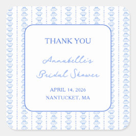 Adesivo Quadrado Chá de Noiva Elegante Azul Costa Chic Obrigado