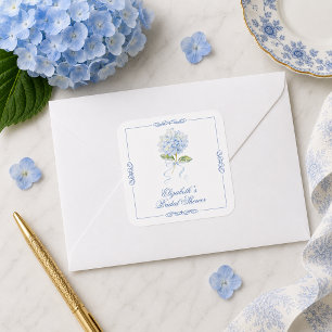 Adesivo Quadrado Chá de Noiva Elegante Hortênsia Azul