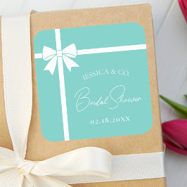 Adesivo Quadrado Chá de Noiva Elegante Laço de Fita Branco Bride &