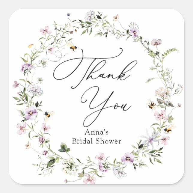 Adesivo Quadrado Chá de Noiva Flor de Lavanda e Abelha (Frente)