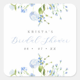 Adesivo Quadrado Chá de Noiva Floral Azul Claro Elegante