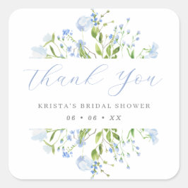 Adesivo Quadrado Chá de Noiva Floral Azul Claro Obrigado